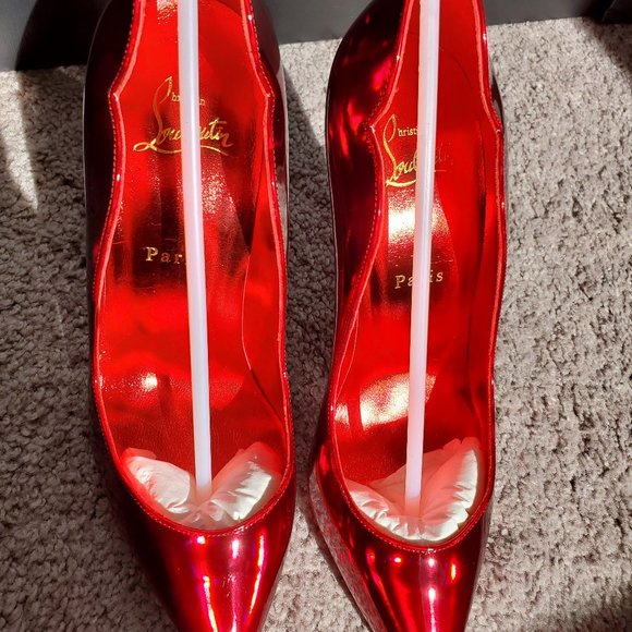 CHRISTIAN LOUBOUTIN Hot Chick 100 metallic patent red pumps 39 - Picture 15 of 16